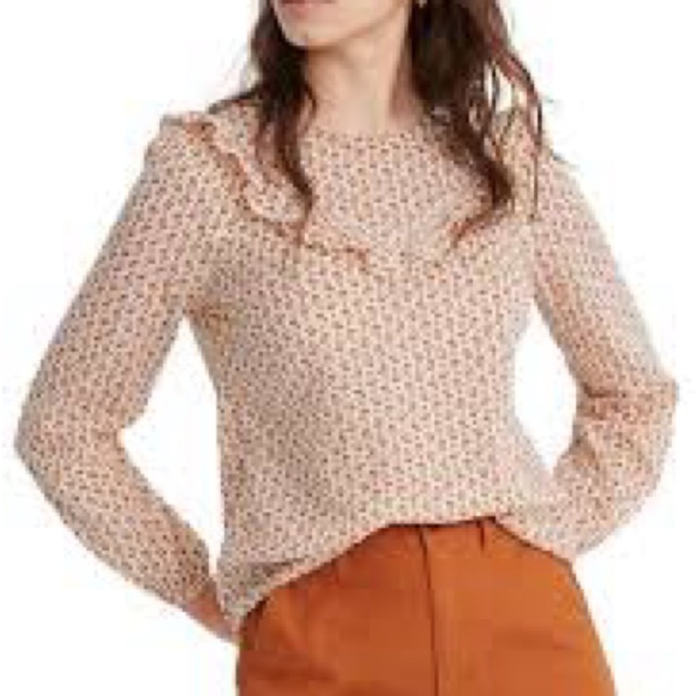MEDIUM Madewell Ruffle-Yoke Prairie Top Cutout Blooms blouse vintage retro long